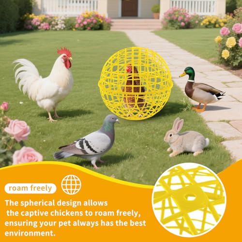 AceOrbit 3 Pcs 15 Inch Yellow Ball Chicken Animals Cage, Plastic Rolling Orb Movable for Chickens Rabbits Birds Pigeons, Outdoor Farm Range Portable Round Coop Hutch Safety Globe Prevents Dog Bites - size: 15.8 Inch