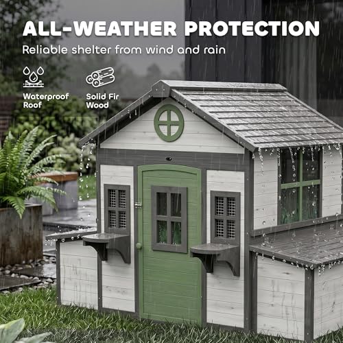 PawHut Wooden Chicken Coop, Hen House for 2-4 Hens, Outdoor Playhouse Poultry Cage with 2 Nesting Boxes, Waterproof Roof, Windows, Chicken Hutch for Farm Backyard, 72" x 50" x 54", White - color: White