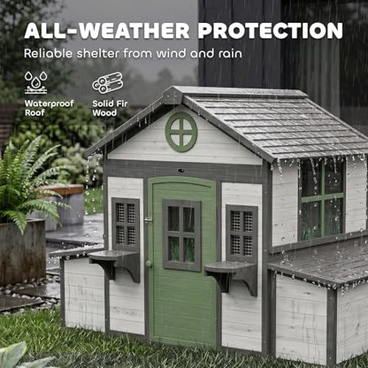 PawHut Wooden Chicken Coop, Hen House for 2-4 Hens, Outdoor Playhouse Poultry Cage with 2 Nesting Boxes, Waterproof Roof, Windows, Chicken Hutch for Farm Backyard, 72" x 50" x 54", White - color: White