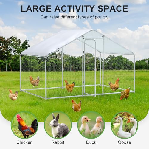 Large Metal Chicken Run, Chicken Coop with Lockable Door Spire Shape Walk-in Chicken Hen House with Waterproof & Anti-UV Cover for Duck Rabbit Habitat Cage Outdoor Poultry Cage for Yard Farm - size: 118.1"L x 78.7"W x 78.7"H
