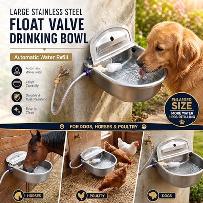 Tessco for you 2 Pack 1.2 Gallon Automatic Horse Water Bowl Large, Stainless Steel Dog Waterer Dispenser with Float Valve, Automatic Animal Waterer for Dog Chicken Pig Cattle Goat Farm, 4.5l/152 oz