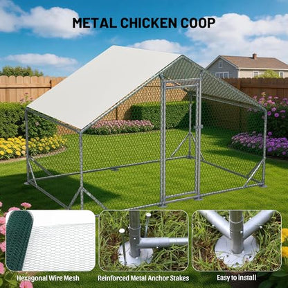 Metal Chicken Coop 26×10×6.56FT,Chicken Run Pen with Spire Roof,Water-Proof and UV-Proof Cover,Secure Mesh Walk-in Hens Fence with Lockable Door,Poultry Cage for Small Animal Like Hens,Ducks,Rabbits - size: 312.0"L x 81.0"W x 81.0"H