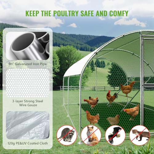 Large Metal Chicken Coop, Chicken Runs for Yard with Cover, Arch Roof Chicken Coop, Outdoor Chicken Pen, Heavy Duty Galvanized Steel Frame, Waterproof Cover, 10 x 13 x 6.5 FT - size: 10' x 13'