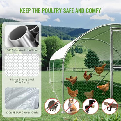 Large Metal Chicken Coop, Chicken Runs for Yard with Cover, Arch Roof Chicken Coop, Outdoor Chicken Pen, Heavy Duty Galvanized Steel Frame, Waterproof Cover, 10 x 13 x 6.5 FT - size: 10' x 13'