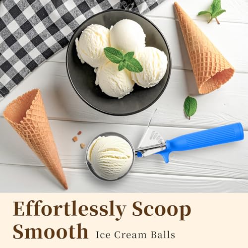 HOMURE H 2 OZ Scoop, Large Ice Cream Scoop with Trigger, #16 Disher, Muffin Scoop, 4 tbsp Cookie Scoop for Baking, Blue Handle, for Making Ice Cream Cookie Muffin Cupcake Mashed Potato - size: #16 (2 oz)