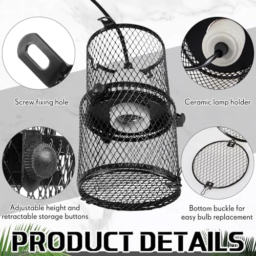 VIHOSE 1 Pcs Retractable Reptile Heat Lamp Holder Reptile Anti Scald Lampshade Ceramic Heat Emitter Heating Lamp Shade with Switch for Pet Amphibian Snakes Lizards Turtle Frogs Chicks, Without Bulb - color: White