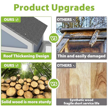 COZIWOW Outdoor Chicken Coop, Wooden Hen House with Nesting Box, Run, Resting Room, Ramp, Pull-Out Tray, Weatherproof, Patio Garden Pen Hutch for Ducks Poultry Pets, Easy to Clean, Gray (Normal)
