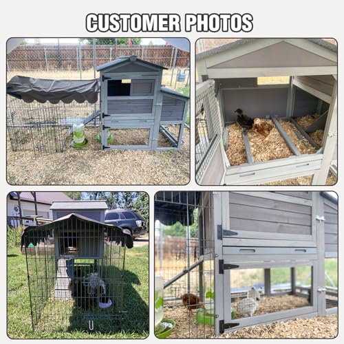 Large Chicken Coop Outdoor Waterproof Poultry House with Run, Asphalt Roof Wooden Hen Cage, Easy Clean Slide-Out Tray, Nesting Boxes for 2-6 Chickens, Ducks, Rabbits, Backyard Farm Garden Use