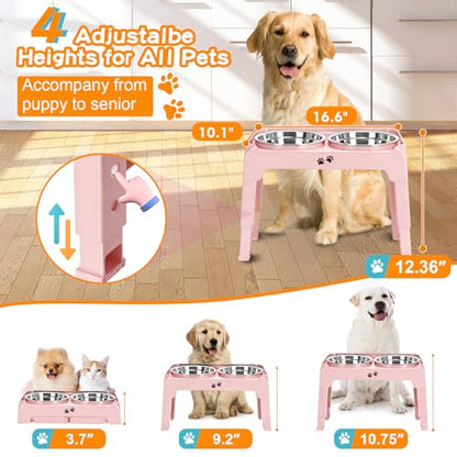 COMESOON Elevated Dog Bowls, 4 Height Adjustable Raised Bowl Stand with 2 Thick 50oz Stainless Steel Food Bowls Non-Slip Feeder Adjusts to 3.7'', 9.2'', 10.75'', 12.36'' Pink - color: Pink, size: 8" for Medium Dogs
