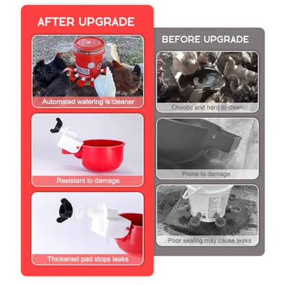 16 Pack Auto Chicken Poultry Waterer Cups Feeder for Diy Chicken Coop Automatic Watering Cup Dispenser Drinker Bebederos De Agua Para Gallinas with Mounting Hole Opener Double Leak-proof Washer - size: 16 Pcs