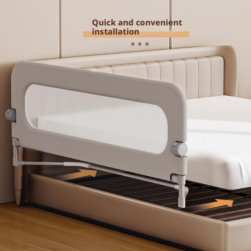 Baby Bed Rail Guard for Toddlers, Grey, Oxford Fabric, Iron Pipe, Rectangular, Swing Down Bedrail, Extra Tall Child Safety Side Railing for Crib, Twin, Full, Queen Bunk Size Bed (36 Inch) - size: 36 Inch