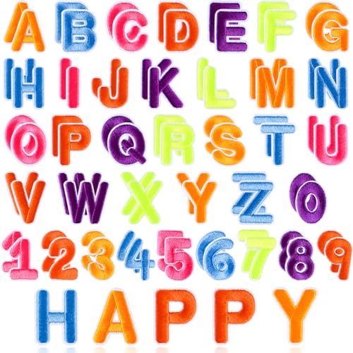 ASTARON 72 Pcs Iron on Letters and Numbers Patches,1.3 Inch Letters A-Z Numbers 0-9 Embroidered Applique Patches Alphabet Cloth Patch for Clothes, Bags, Socks, Jeans, Hat, DIY Accessories(Colorful - color: Colorful