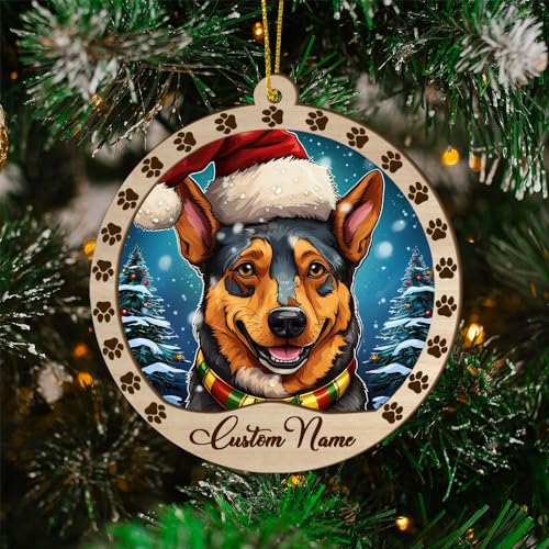 Personalized Australian Cattle Ornament, Australian Cattle Christmas Ornament, Custom Name Australian Cattle Dog Suncatcher for Christmas Tree - color: Australian Cattle