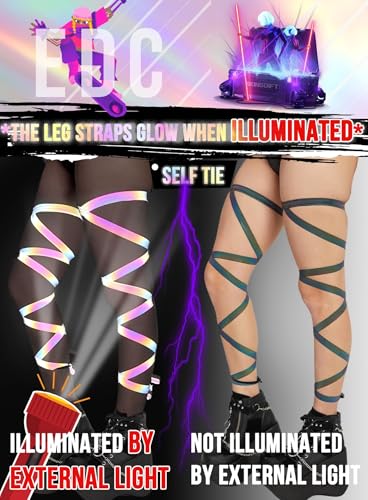 Ella Lust Reflective Rave Leg Wrap for Women - Adjustable Holographic Glow Straps Music Party Accessories EDC Concert Outfits - color: Reflective Rainbow
