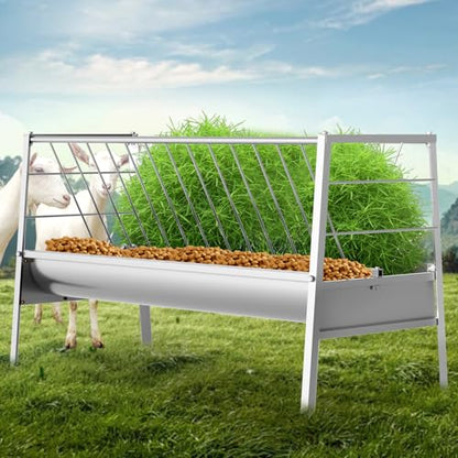 5 FT Pasture Feeder, 88 Gallon Large Livestock Feeder, Stainless Steel Frame, Easy to Assemble Goat Hay Feeder, Suitable for Farms, Ponies, Goats, Calves