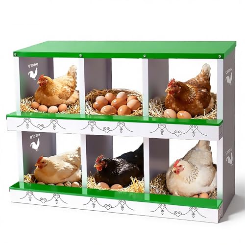 Chicken Nesting Box 6 Compartment Metal Chicken Rollout Egg Collection Laying Hens Ducks Large Heavy Duty Vented Holes Easy Clean Poultry Nest Box Chicken Coop Green - color: Green, size: 33.6"L x 5.5"W x 14.7"H