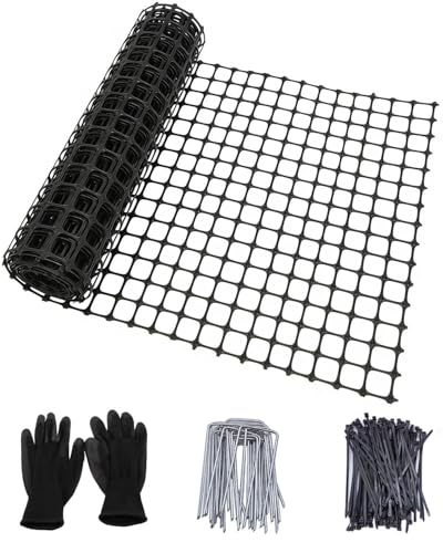 Plastic Chicken Wire Mesh Fence Roll - Black Multi-Use Garden & Poultry Netting, Animal Barrier for Pets, Plants, Patio,Balcony, Snow Fencing & Temporary Indoor and Outdoor Use (16IN * 20FT) - size: 16IN * 20FT