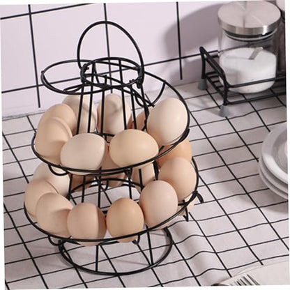 Spiral Egg Holder Stand, Smooth Sturdy Black Iron Countertop Storage for Fresh Egg Organization