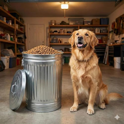 31 Gallon Galvanized Steel Trash Can with Lid, Heavy Duty, Rodent Proof, Weather Resistant, for Outdoor Garbage, Pet Food, Seed & Charcoal Storage