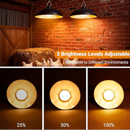 redaica Solar Chicken Coop Light with Timer, 2 Lamps & Remote 3/5/8H Chicken Coop Accessories, 3 Brightness Levels Solar Lights for Chicken Coop, Waterproof Light for Sheds Barns, Stables, Duck Houses
