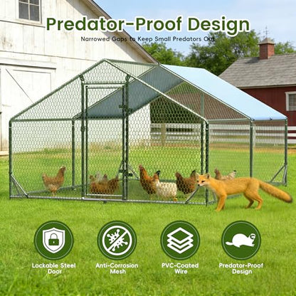 Large Metal Chicken Coop,Upgraded Outdoor Chicken Coop Run Chicken Shelter,Walk-in Poultry Cage Spire-Shaped Chicken Run with Waterproof and Anti-UV Cover for Outside,Backyard and Farm,13'x9.8'x6.4' - size: Full Coverage/13'Lx9.8'Wx6.4'H
