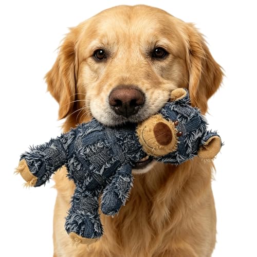 Indestructible Plush Dog Toy for Aggressive Chewers, Indestructible Robust Bear, Dog Companion for Heavy Chewer, Interactive Squeaky Soft Puppy Chew Toy for Small Medium Large Dogs(Blue,1pcs) - color: Blue, size: 1pcs