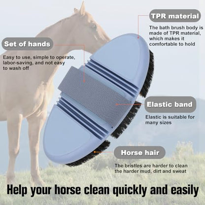 Horsehair Horse Brush for Grooming Flexible Horse Finishing Brush | Horsehair Bristles,Flexible TPR Brush Back,Head&Face&Body Horse Grooming Brush,Gentle Remove Loose Hair Dust Dirt