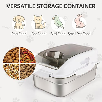 ALL FOR PAWS Stainless Steel Pet Food Storage Container with Airtight Lid & Scoop, 304 Stainless Metal Storage Bin for Dry Cat Food&Treats, Bird Seed, Up to 7 Lbs, Keep Fresh, Easy to Clean