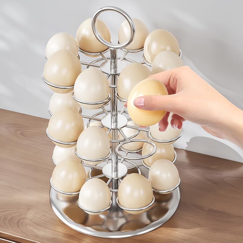 Egg Rack Dispenser, SUS304 Storage Display Stand Stainless Steel Steamer Rolling Egg Organizers and Storage Keeper