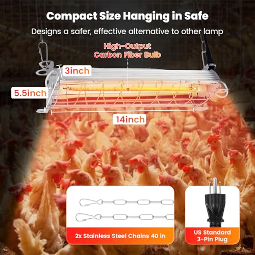 Chicken Coop Heat Lamp, Brooder Heater for Chicks Adjust 2 Mode Temp&Hanging Height for Coop Brooder, Reptiles, Duck, Rabbit and Dog