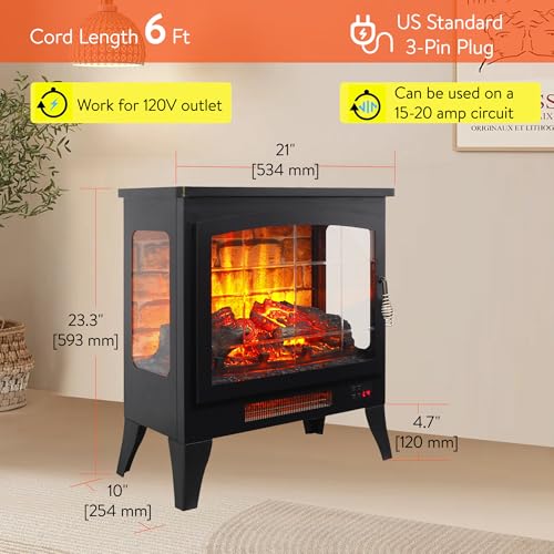 21" Electric Fireplace Stove Heater, Freestanding Electric Fireplace w/Realistic Flame, Remote, Timer, Small Fireplace w/Adjustable Brightness, Thermostat, Overheating Protection, 1400W - size: 21"