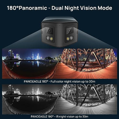 PANOEAGLE 4MP Dual Lens PoE IP Security Camera Outdoor with 180° Panoramic Wide Angle,Smart Color Night Vision,Smart Motion Detection,2-Way Audio & Micro SD Slot(512G),IP67 Waterproof,NDAA Complaint