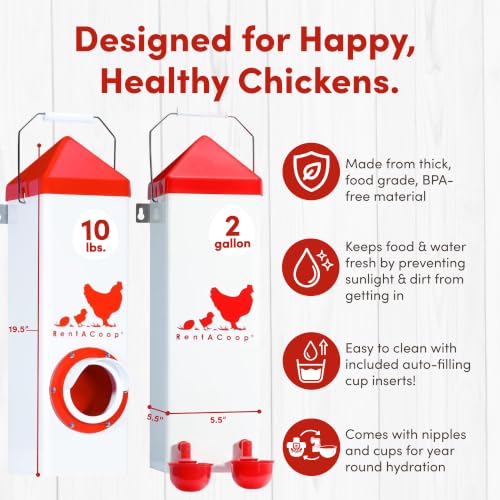 RentACoop High Rise Chicken Waterer and Feeder Set - 10lbs/2 Gal