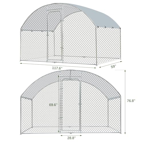 Chicken Coop Large Metal Chicken Run for 6/10 Chickens Poultry Cage with Waterproof Cover for Duck Walk-in Chicken Pen for Yard 9.8'W x 4.9'L x 6.4'H - size: 117.6"L x 59.0"W x 76.8"H