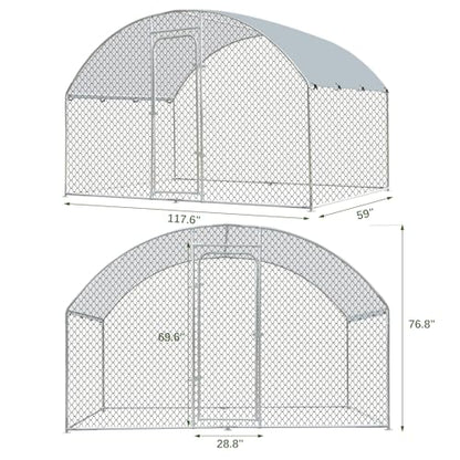 Chicken Coop Large Metal Chicken Run for 6/10 Chickens Poultry Cage with Waterproof Cover for Duck Walk-in Chicken Pen for Yard 9.8'W x 4.9'L x 6.4'H - size: 117.6"L x 59.0"W x 76.8"H