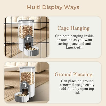 Auto Gravity Food Dispenser for Cage Hanging, 41OZ Capacity Hanging Automatic Pet Cage Feeder, Food Bowl for Cats Dogs Rabbit Ferret Chinchilla Bird Hedgehog Guinea Pig (Grey) - color: Grey