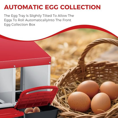 Chicken Nesting Box, 4 Compartment Roll Away Design for High-Volume Egg Collection and Easy Wall Mounting with Metal Legs - color: red, size: 4 holes 2
