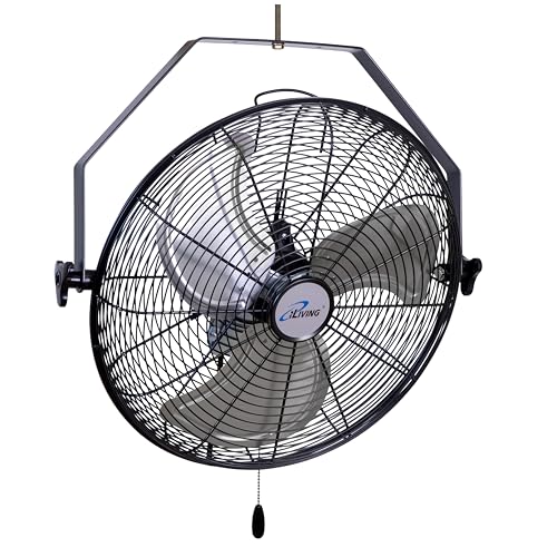 iLiving 20 Inch Wall Mount Fan, 4750 CFM High Velocity Metal Fan with 3 Speeds, Sealed Motor & 360° Tilt, Heavy Duty Wall/Ceiling Mount Fan for Garage, Warehouse, Barn, Greenhouse, Workshop - size: 20 Inches