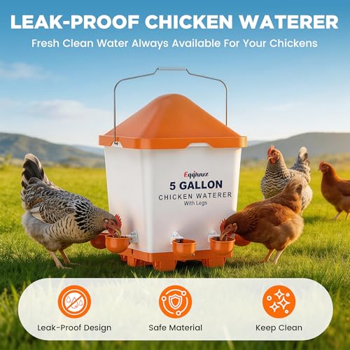 Eggluuz 5 Gallons Chicken Waterer Bucket with Chicken Water Cups, Adjustable Legs and Anti-Roost Cone
