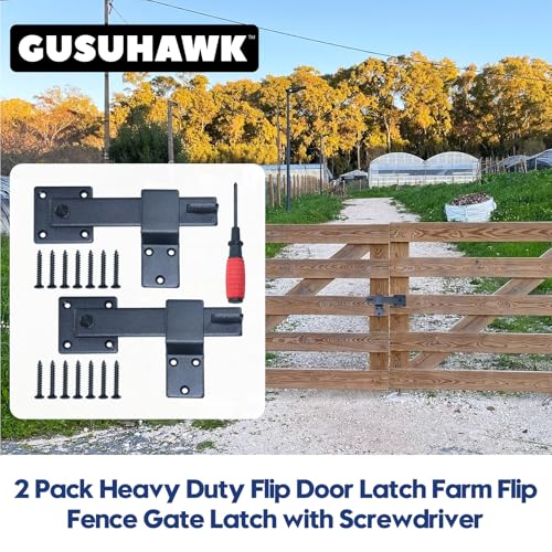 2 Pack Heavy Duty Barn Door Latch, Gate Latch for Wooden Fence | Gate Flip Latch for Outdoor Fence Gate, Cattle Gate, Barn Door, Sliding Door, Cabinet, Shed
