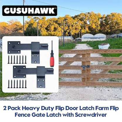 2 Pack Heavy Duty Barn Door Latch, Gate Latch for Wooden Fence | Gate Flip Latch for Outdoor Fence Gate, Cattle Gate, Barn Door, Sliding Door, Cabinet, Shed