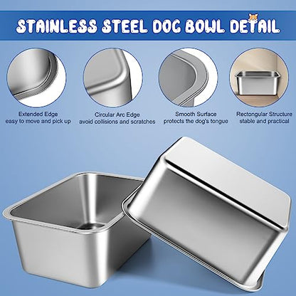 Bwogue Extra Large Dog Water Bowl, 3 Gallons, Stainless Steel, Durable, High Capacity, Rectangular Structure, Strong Stability, Easy to Clean - color: 2 Bowls, size: 3 Gallons