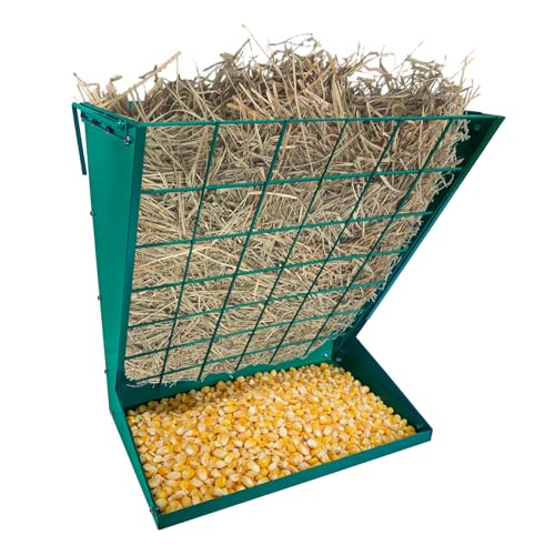 2 in 1 Wall Mount Hay Rack, Hay and Grain Feeder, Livestock Feeder Rack, Heavy Duty Hanging Feeder with Adjustable Distance, Hay Holder for Farm Goat, Sheep, Horse, Cattle, Sheep, Indoor Outdoor - color: Green