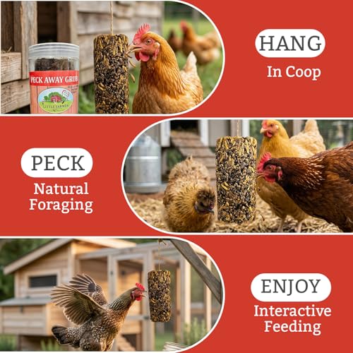 Peck Away Grub Hanging Chicken Treat on String, Black Soldier Fly Larvae for Chickens, High Protein Chicken Snacks and Treats for Laying Hens, 9.87 oz