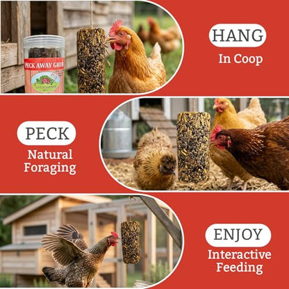 Peck Away Grub Hanging Chicken Treat on String, Black Soldier Fly Larvae for Chickens, High Protein Chicken Snacks and Treats for Laying Hens, 9.87 oz