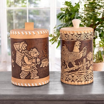 STP GOODS Birch Bark Container, Storage container, Kitchen Container Money to the House Birch Bark (Rooster) - color: Rooster