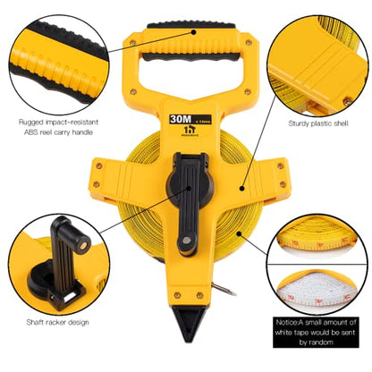 Open Reel Fiberglass Tape Measure, Tape Measure 100 ft by 1/2-Inch, Inch/Metric Scale for Engineer,Outdoor, Athletic Field, Impact Resistant ABS Shell (100FT/30M - size: 30.5 m