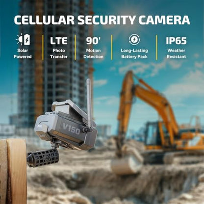 Vosker V150 Construction Pack Outdoor Solar Powered 4G LTE Security Camera, No Wi-Fi Needed, Motion Alerts and Night Vision, Wireless Surveillance for Jobsite