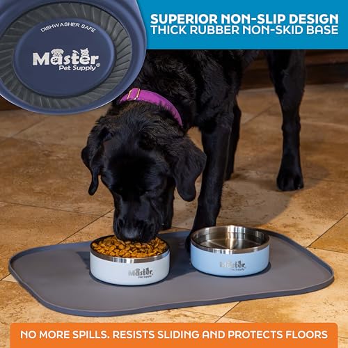 Master Pet Supply Stainless Steel Dog Bowls - 25 oz, Heavy Duty - Navy Blue, Double Wall Extra-Thick Insulated, Non-Slip Pet Water Bowl for Dogs, Cats & Pets, Anti Rust Metal, Dish Washer Safe - color: Navy Blue, size: 3 Cups (25 oz)