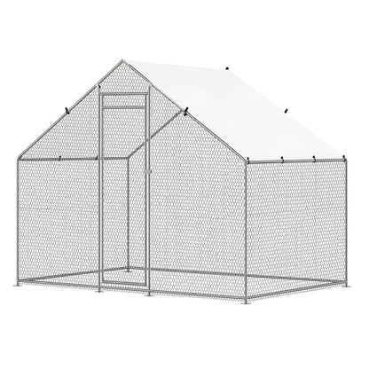Large Chicken Coop Metal Walk-in Run 10' x 5' x 6.6', Heavy Duty Galvanized Steel Cage with Waterproof Cover, Secure Lock, Outdoor Pen Enclosure for Hens, Ducks, Rabbits - size: 120.0"L x 60.0"W x 79.0"H
